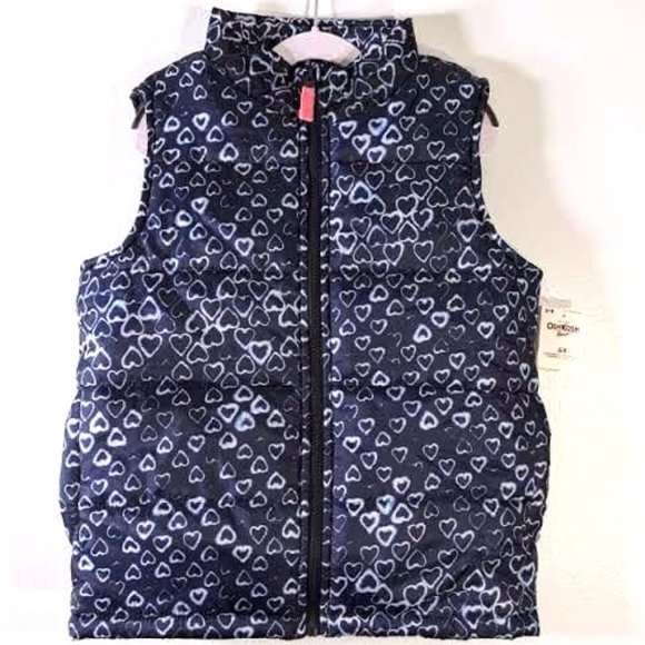 NWT Oshkosh B'gosh Girls Puffer Vest Zip-Front Heart Print Winter Vest 6… - Picture 2 of 7